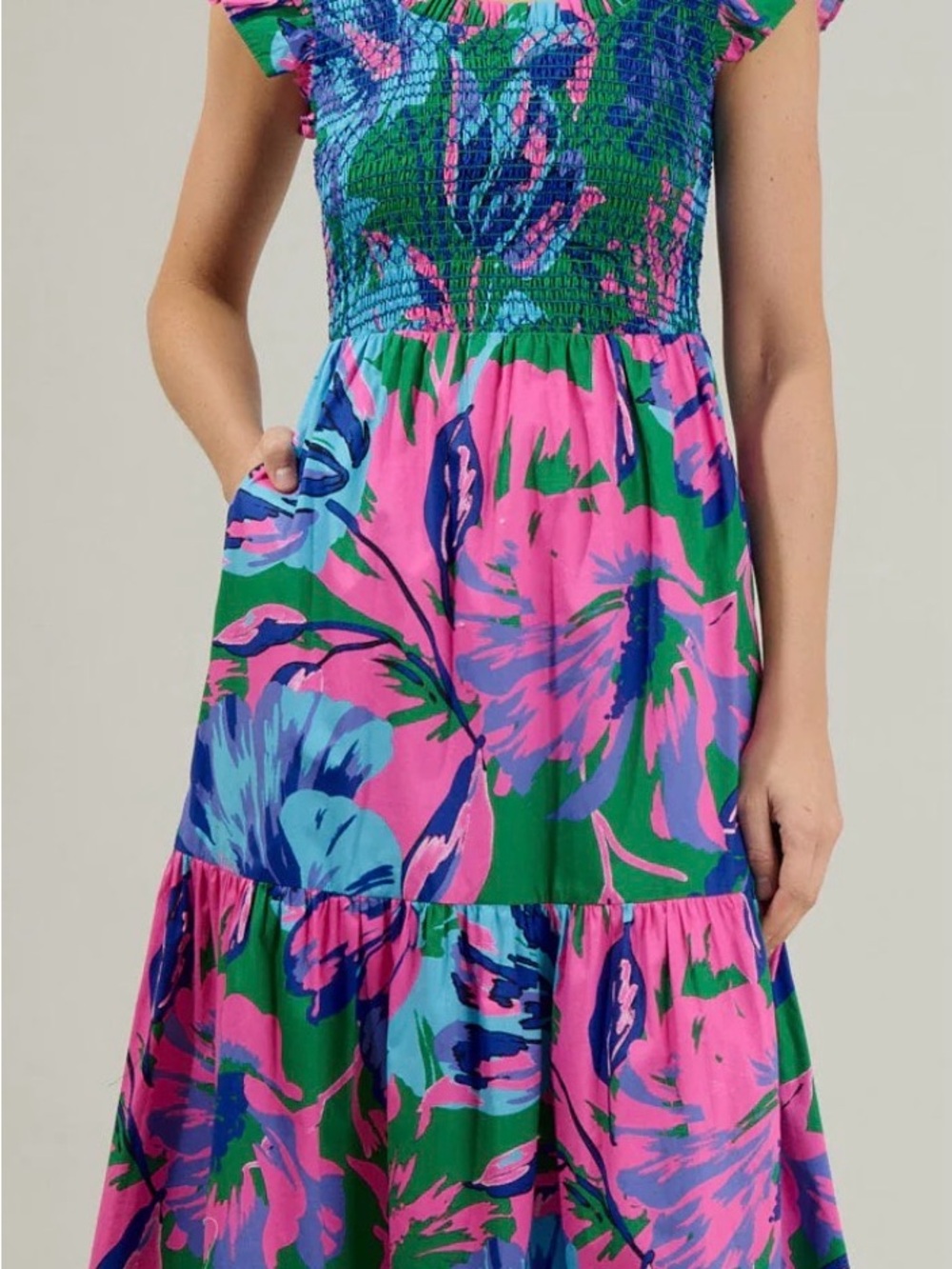 Sugarlips Raylee Floral Wendy Smocked Midi Dress